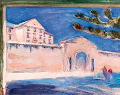 Pauline Thompson, Outside the All Saints Church, Norfolk Island, oil on canvas board