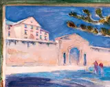 Pauline Thompson, Outside the All Saints Church, Norfolk Island, oil on canvas board