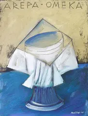 Arepa Omeka by Robert Ellis, oil and acrylic on paper, sold Feb 2018