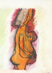 Untitled – Portrait of a pregnant woman in profile by Gordon Crook, oil pastel on paper, offered Feb 2018