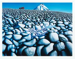 Rocks with Mountain by Michael Smither, screenprint, 60/80, sold Dec 2017