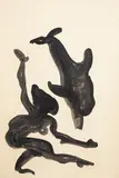 Michael Smither, Untitled – Swimmer and Dolphin, ink and wash on paper