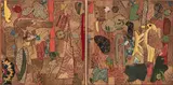 Simon Ogden, Savannah, found linoleum, wood and gold leaf on plywood, diptych