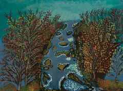 Landscape with River by Teuane Ann Tibbo, oil on board, sold Dec 2017