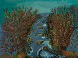 Teuane Ann Tibbo, Landscape with River, oil on board