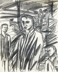 Figures on the Road by Jeffrey Harris, graphite on paper, sold Dec 2017