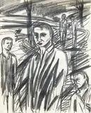 Jeffrey Harris, Figures on the Road, graphite on paper