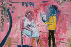 Untitled (Poetry Reading) by Marie Strauss, oil on board, offered Dec 2017