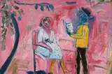 Marie Strauss, Untitled (Poetry Reading), oil on board