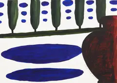 Pot Poplars and Clouds by Gavin Chilcott, acrylic on paper, sold Dec 2017