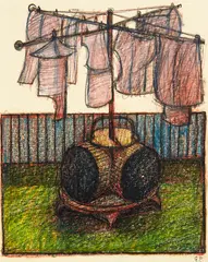 Graham Percy, Untitled (Washing Line), graphite and pastel on paper