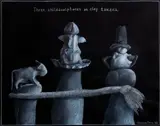 Graham Percy, Three child sculptures on clay towers, crayon on paper