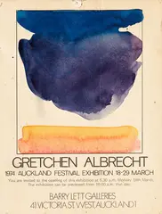 Invitation for 1974 Auckland Festival Exhibition by Gretchen Albrecht, vintage exhibition invite with applied watercolour, sold Dec 2017