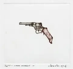 Ladies Handgun by Barry Cleavin, etching, 3/30, sold Dec 2017