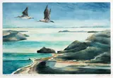 Stanley Palmer, ‘A pair of Godwits flew high above the Harbour entrance’, monoprint