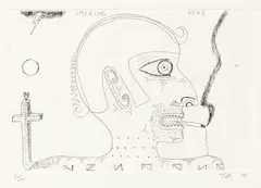 Smoking Head by Tony de Lautour, etching, 2/24, offered Dec 2017