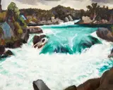 John Weeks, Untitled – river scene, oil on canvas board