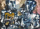 Keith Patterson, Untitled – the Guitar Player, acrylic on paper laid onto board