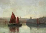 William Gibb, Fishing village, Cornwall, oil on canvas