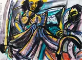 Philip Clairmont, Rachael and Mike Seated, watercolour and ink on paper