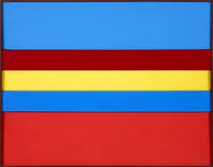 Donald Sinclair Driver, Blue and Red Relief, acrylic on canvas and metal