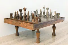 T. A. Fresh, Chess Set, carved wood and dyes