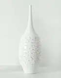 John Parker, White glazed bottle vase, with impressed zigzag pattern to the body glazed ceramic