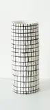 Martin Poppelwell, Cylindrical vase, with grid work pattern on white ground glazed earthenware