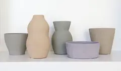 Angela Valamanesh, Dispositions Group N, unglazed stoneware, five parts, 2003