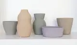 Angela Valamanesh, Dispositions Group N, unglazed stoneware, five parts, 2003