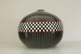 Jack Moulthrop, Large art pottery vase, decorated with a checkerboard around the waist between black and white vertical bands