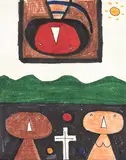Michael Illingworth, Untitled – Adam and Eve in a Landscape, coloured inks on paper