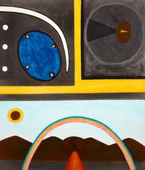 Michael Illingworth, Painting with Rainbow, mixed media and found shells on canvas