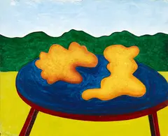 Two Turds on a Table by Michael Illingworth, oil on board, sold Sep 2017