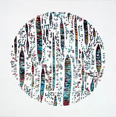 Peata Larkin, Between Worlds No. I, acrylic and mesh on canvas