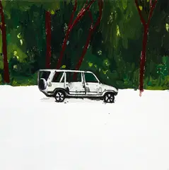 Burnt Out Car, Titirangi Beach by Richard Lewer, oil on sand on canvas, sold Aug 2017