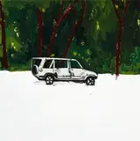 Richard Lewer, Burnt Out Car, Titirangi Beach, oil on sand on canvas