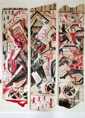 Cold Kicking Nos I, II, III by Bill Hammond, acrylic on wallpaper stock, triptych, offered Jul 2017