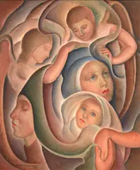 Adele Younghusband, The Virgin and Child with St Anne and the Angels, oil on jute on board