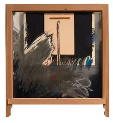Ralph Hotere, Polaris: 1984, acrylic on paper and burnished steel in original Colonial villa window frame