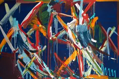 Allen Maddox, Composition on Blue, oil and enamel on canvas