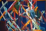 Allen Maddox, Composition on Blue, oil and enamel on canvas