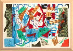 Double parking Les Mills 5.30 by Julian Dashper, acrylic, pastel and collage on paper, sold Jul 2017