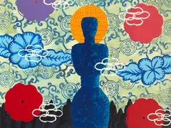 Caryatid and Flowers by Gavin Chilcott, acrylic and watercolour on paper, sold Jul 2017