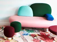 table designed by Masquespacio by pouf and low round Missana Toadstool sofa, sold Jul 2017