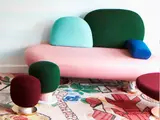 pouf and low round Missana Toadstool sofa, table designed by Masquespacio