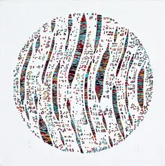 Peata Larkin, Between Worlds #3, acrylic on mesh on canvas