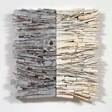Louise McRae, Stratus, oil and silver leaf on wood, diptych