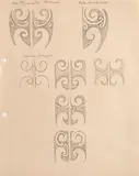 Theodorus Johannes Schoon, Six Traditional Studies of Moko., Some derived and annotated from Goldie paintings including the Moko of Kapi Kapi and Wiripine Ninia. One from Augustus Hamilton’s ‘Maori Art’ (coloured pencil, ink and graphite on paper)