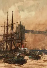 Tower Bridge by Charles Dixon, watercolour and bodycolour on paper on paper, offered Jun 2017